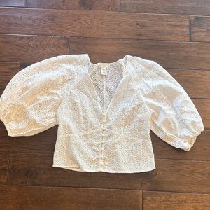 H&M White Eyelet Blouse with Puff Sleeves
